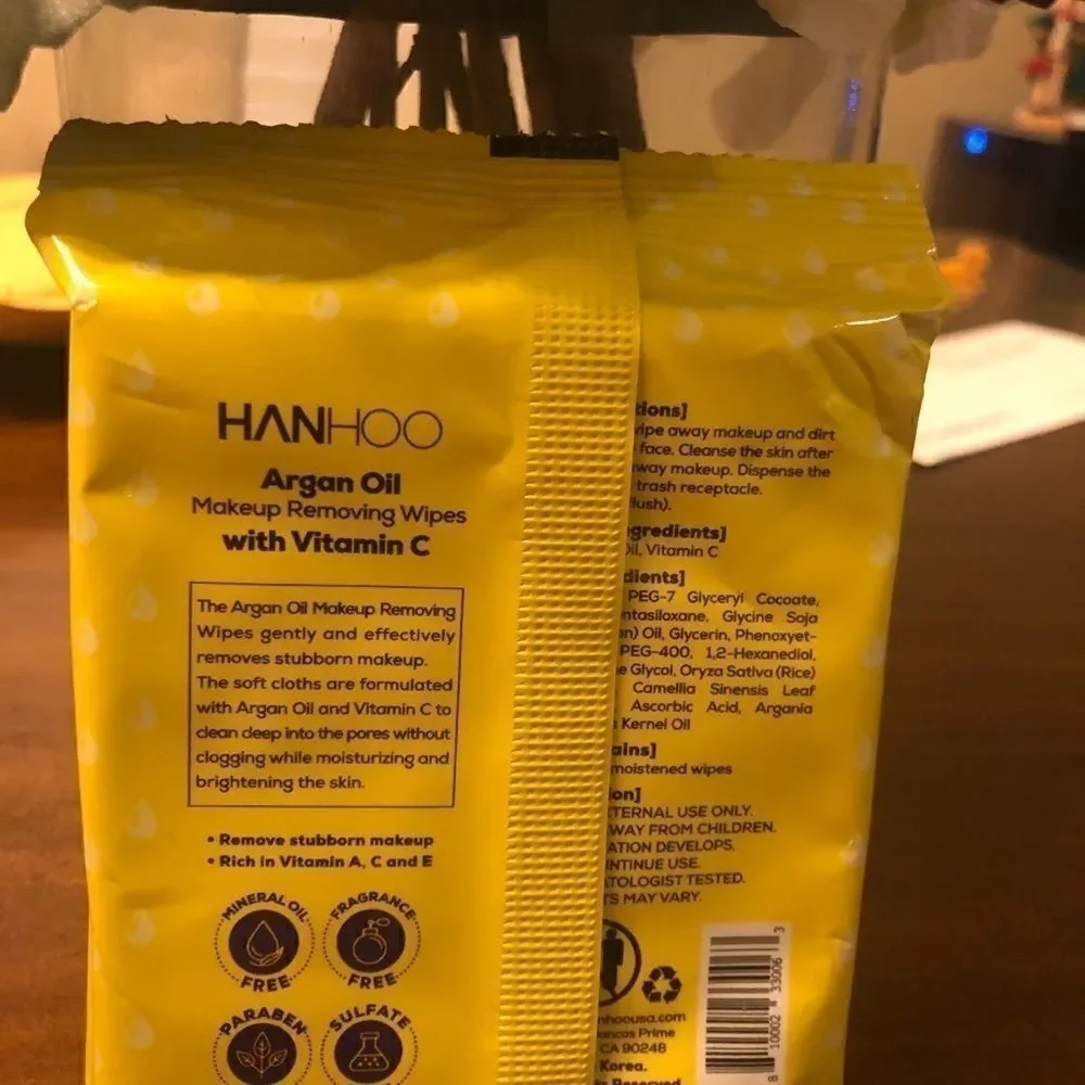 HANHOO Argan Oil Makeup Removing Wipes New Sealed